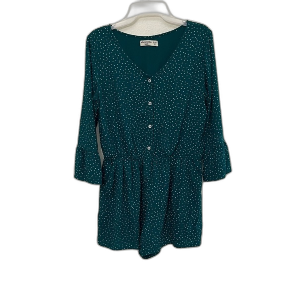 Girl ABERCROMBIE & FITCH 1 PIECE OUTFIT romper POLKA DOT green white SZ 15/16